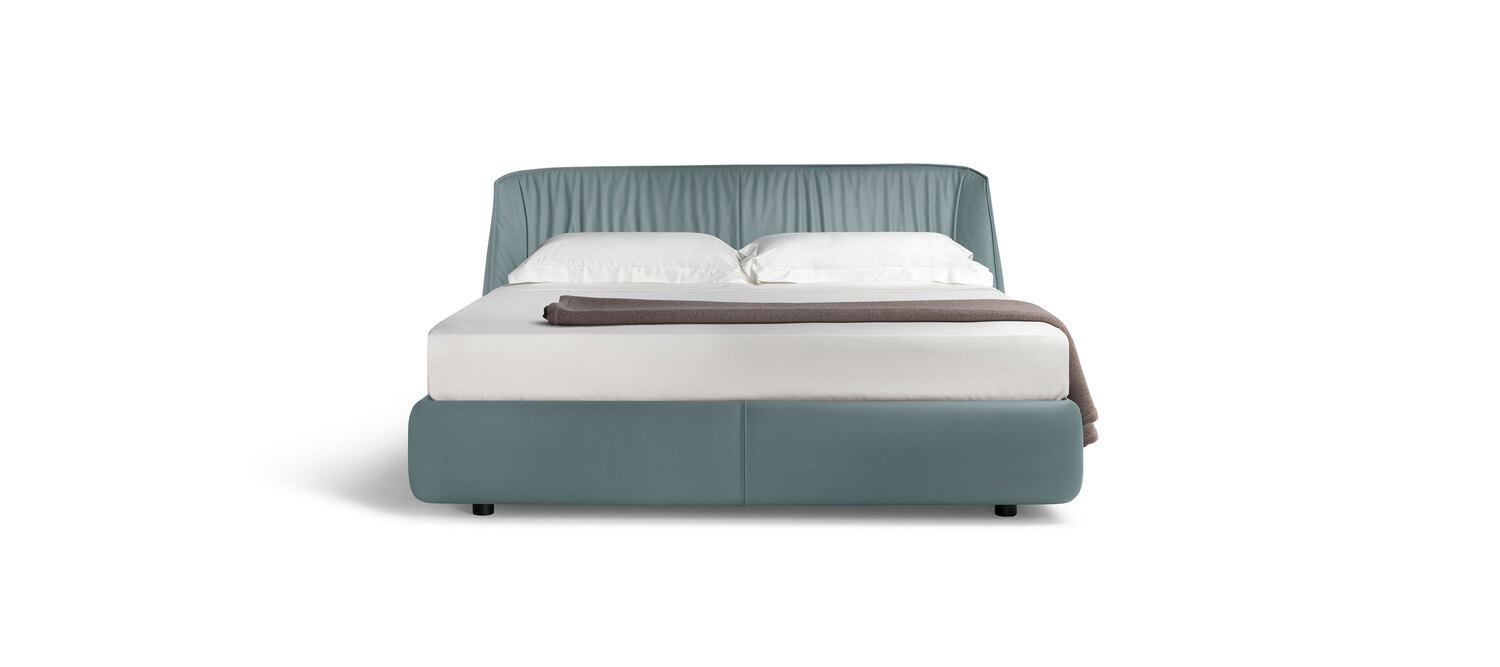 Archibald | Bed with storage Archibald bed with integrated storage, upholstered in Pelle Frau®, a blend of functionality and Italian style.