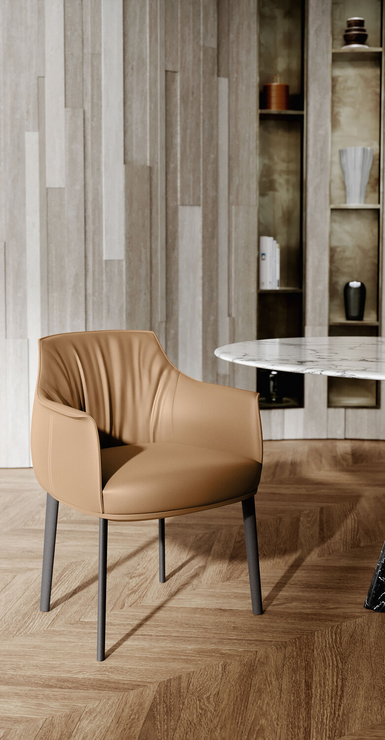Archibald Large | Sillón pequeño Silla de comedor Archibald Large de Poltrona Frau, tapizada en Pelle Frau® con detalles artesanales italianos.
