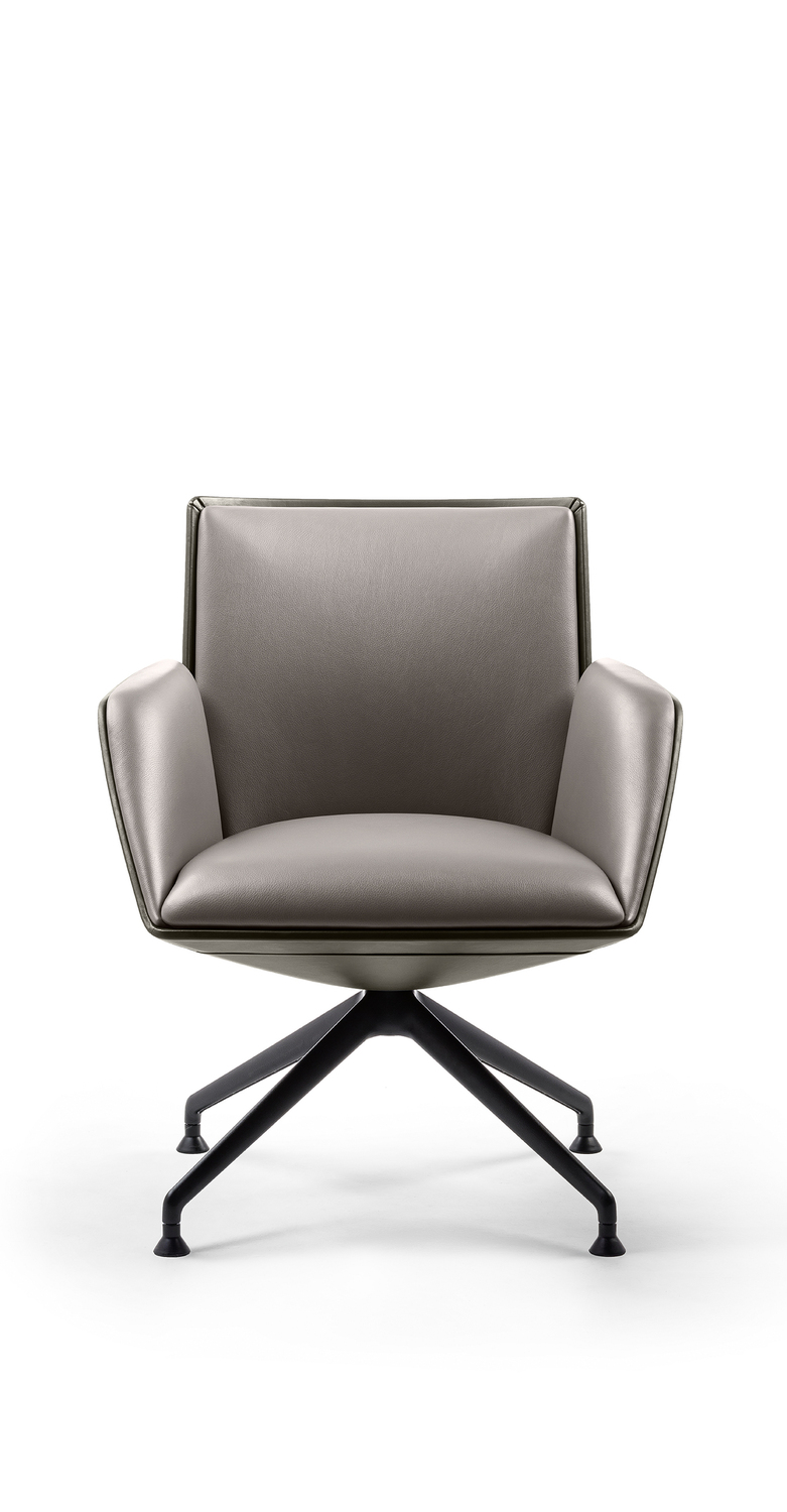 Cercle | Visitor chair Cercle Visitor chair by Poltrona Frau, design Lievore Altherr Park, molded polyurethane shell with metal insert, Pelle Frau® leather, polished or black aluminum base