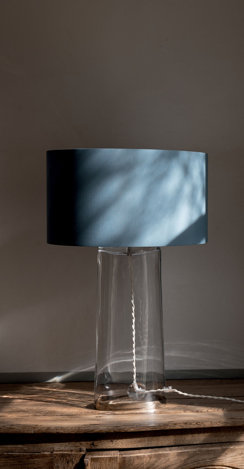 Dido | Lamp Dido lamp by Poltrona Frau, with handcrafted transparent glass base and fabric shade, Italian design by Jean-Marie Massaud.