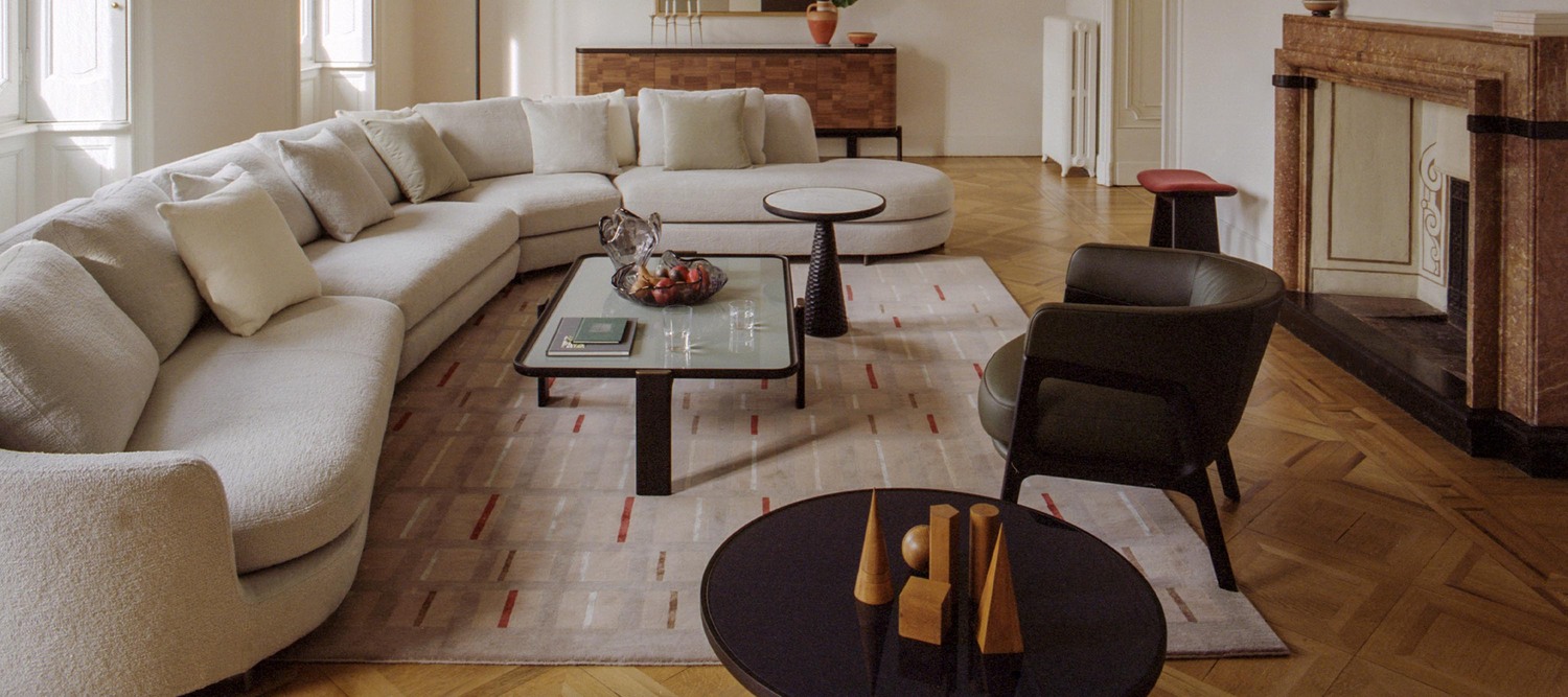 DUO | Rug DUO rug by Poltrona Frau, in wool and silk with geometric patterns, inspired by 1950s Italian design.