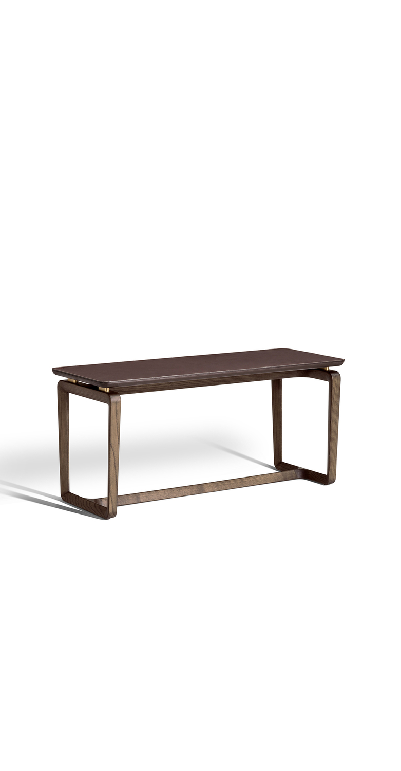 Fidelio | Small table with rectangural top Fidelio small table by Poltrona Frau with moka or wengé stained ash base, top in Saddle Extra leather and Pelle Frau® or marble, natural brass details