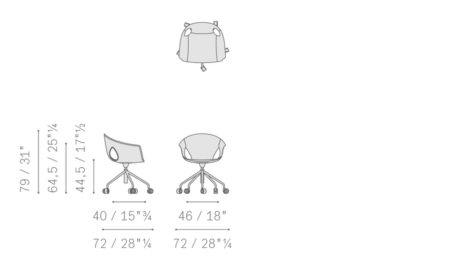 Stampa 01 ginger ale 5 spokes base with castors fixed height armchair 5542017