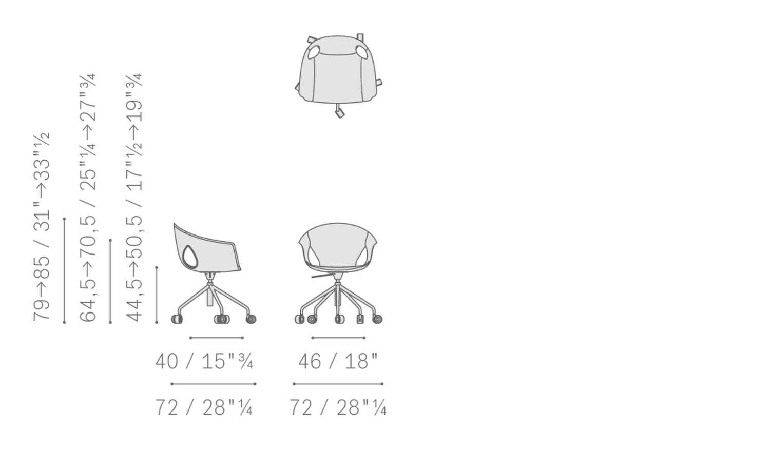 Stampa 02 ginger ale 5 spokes base with castors adjustable height armchair 5542017