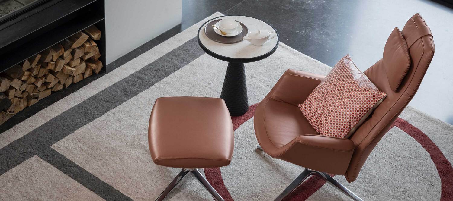 Poltrona Frau decorative cushion in Pelle Frau® leather with colorful geometric pattern, Italian design by Simona Cremascoli