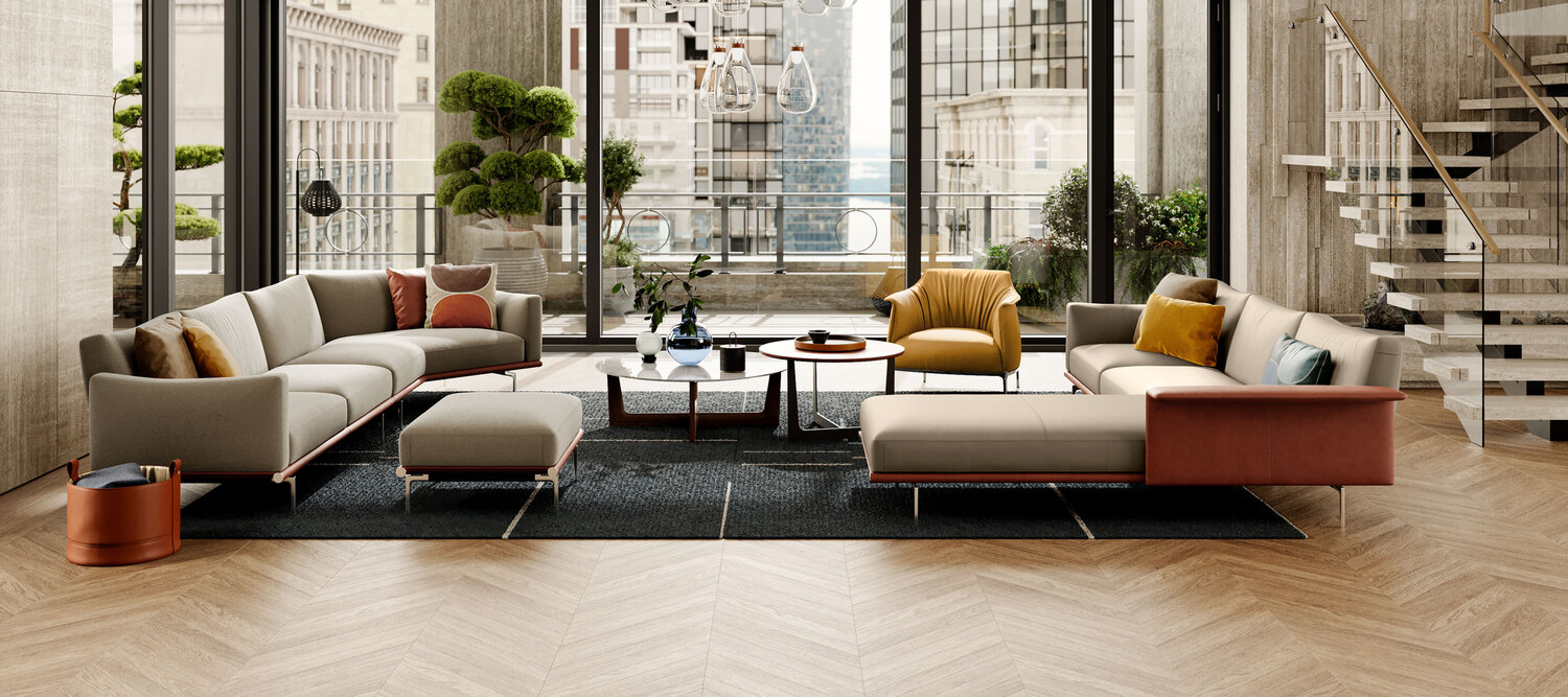 Happy Jack pouf by Poltrona Frau, with soft structure and leather or fabric cover, cozy and modern design