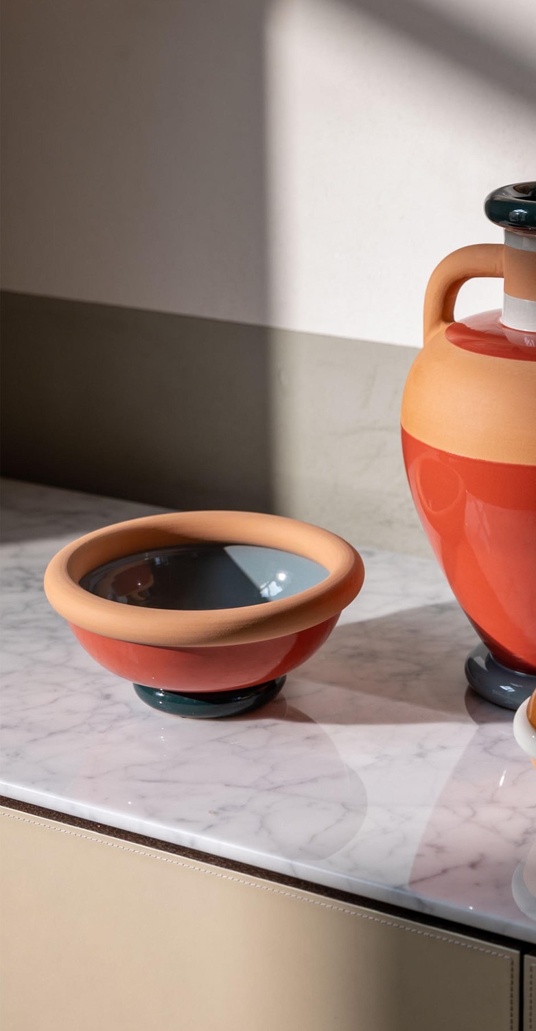 Ikiperu | Cup Ikiperu cup by Poltrona Frau, in wheel-thrown ceramic hand-painted with glazed and unglazed horizontal bands.