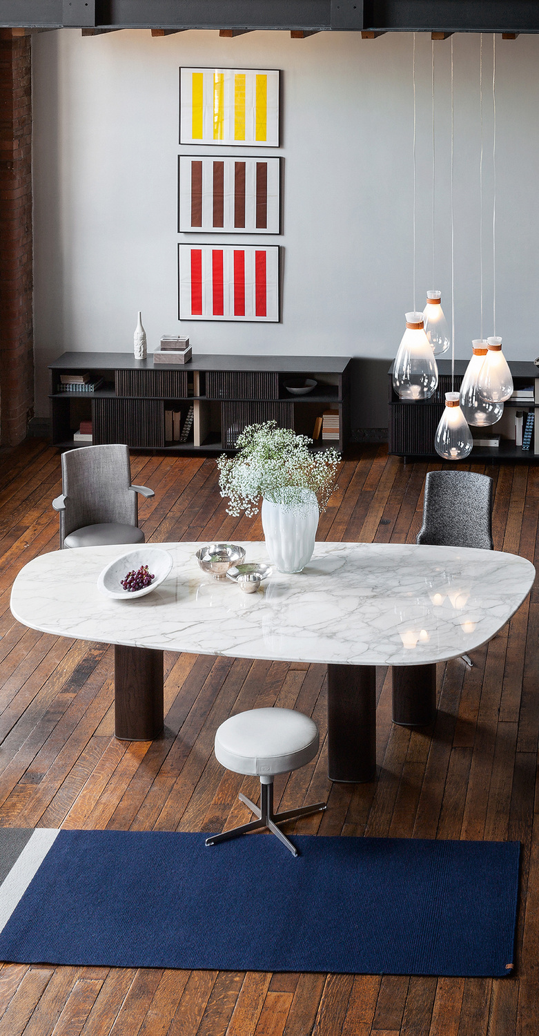 Jane | Table Jane table by Poltrona Frau, in wood and marble, sculptural and contemporary design for exclusive spaces