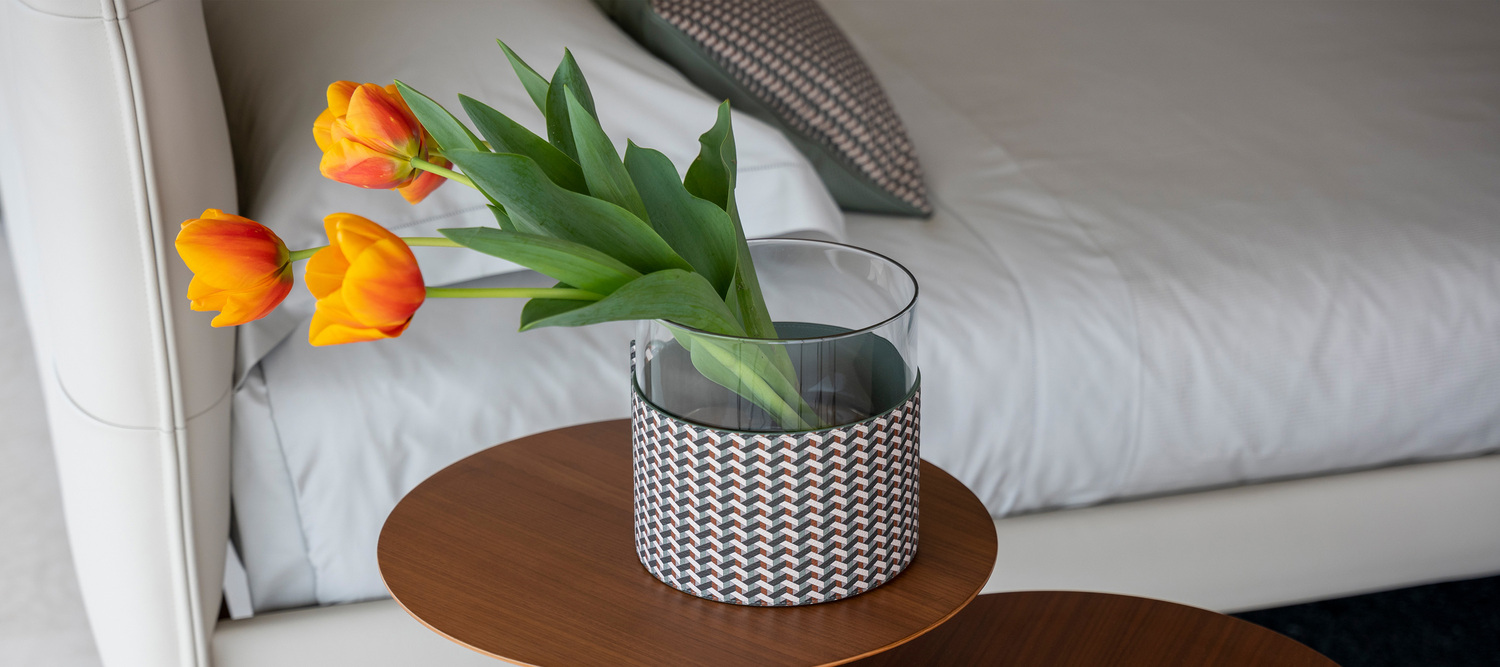 Leather Pot | Vase Leather Pot vase by Poltrona Frau, in woven leather, Italian craftsmanship and understated luxury