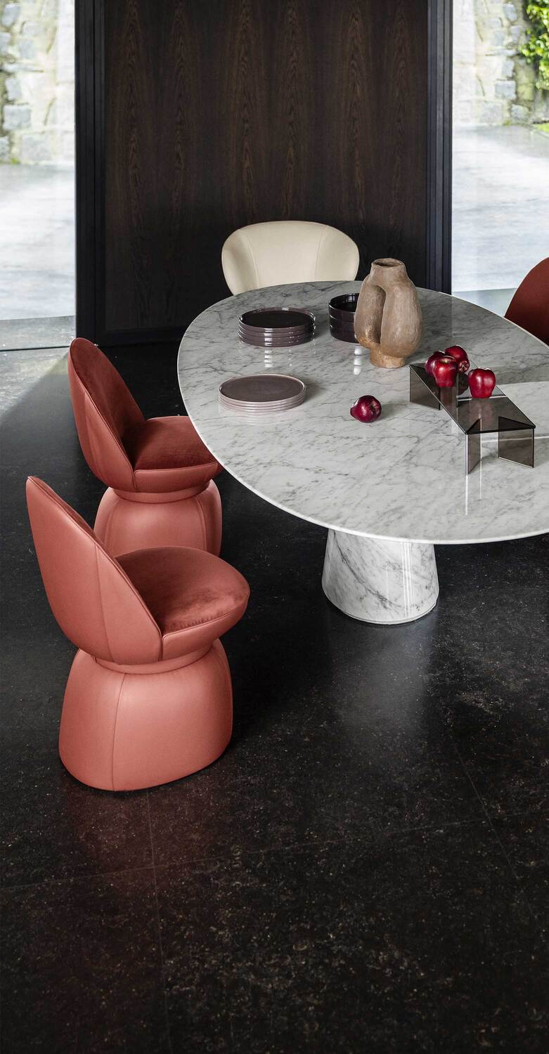 Leplì Chair by Poltrona Frau, upholstered chair in Pelle Frau® leather with decorative band, birch and poplar plywood structure and Polimex® backrest, Italian luxury design