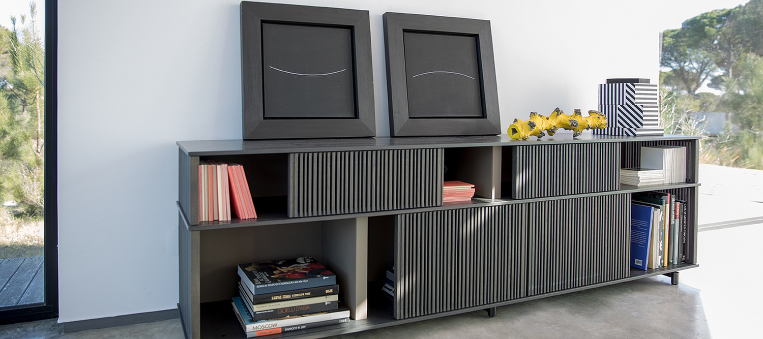 Lloyd | Low cabinet Lloyd Low Cabinet furniture by Poltrona Frau, lead oak and gunmetal steel feet, Italian luxury design