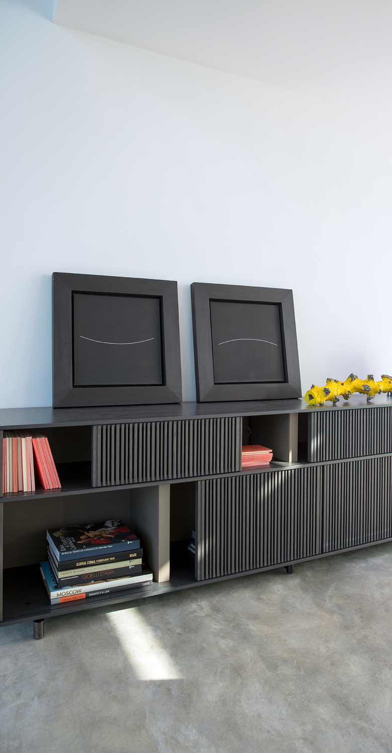 Lloyd | Low cabinet Lloyd Low Cabinet furniture by Poltrona Frau, lead oak and gunmetal steel feet, Italian luxury design