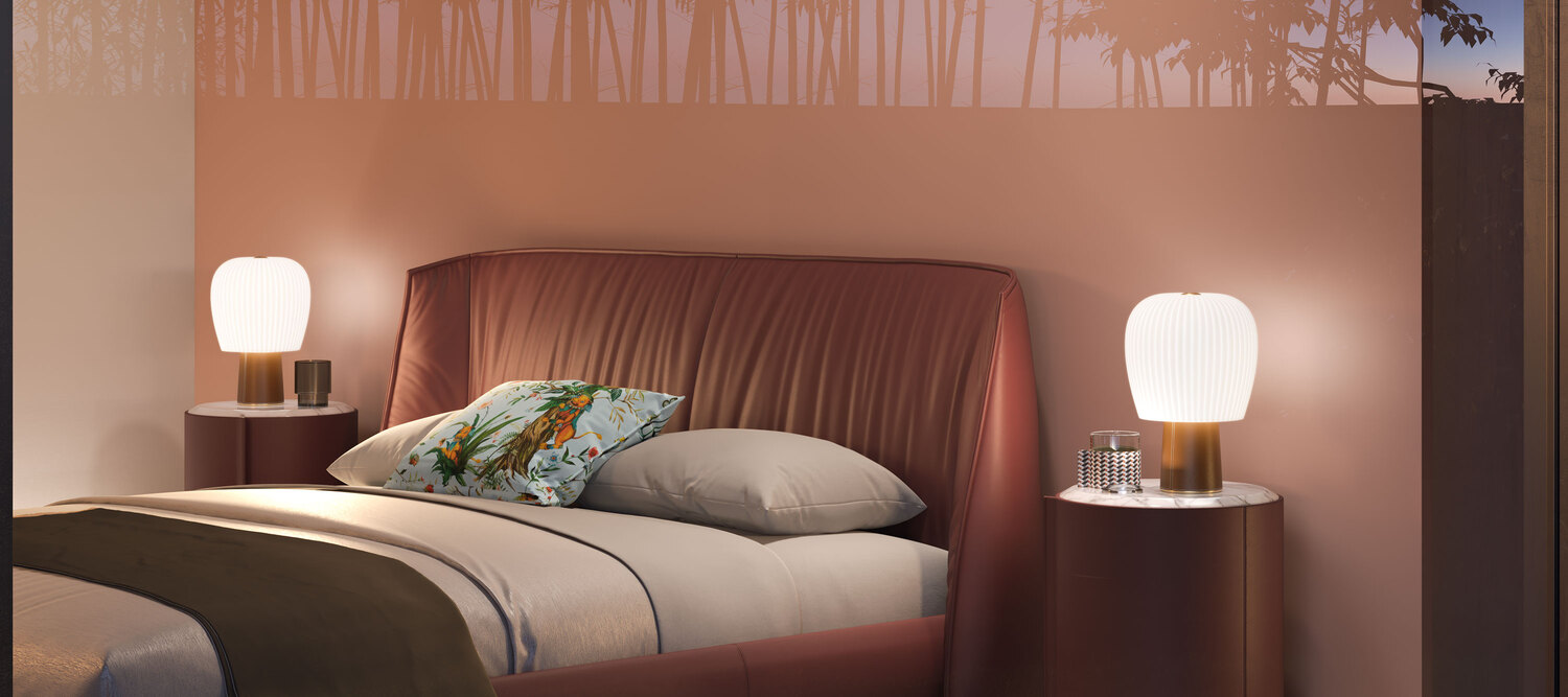 Nymph | Lamp Nymph lamp Poltrona Frau, ribbed blown glass, Pelle Frau® ColorSphere base, Italian luxury design