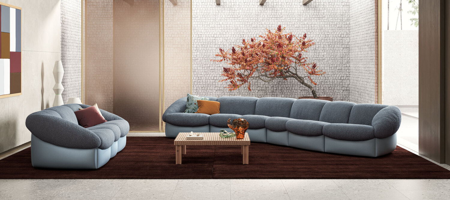 Parka Sofa by Poltrona Frau, 3-seater in black Pelle Frau® leather, elliptical backrest and modularity, Italian luxury craftsmanship and design