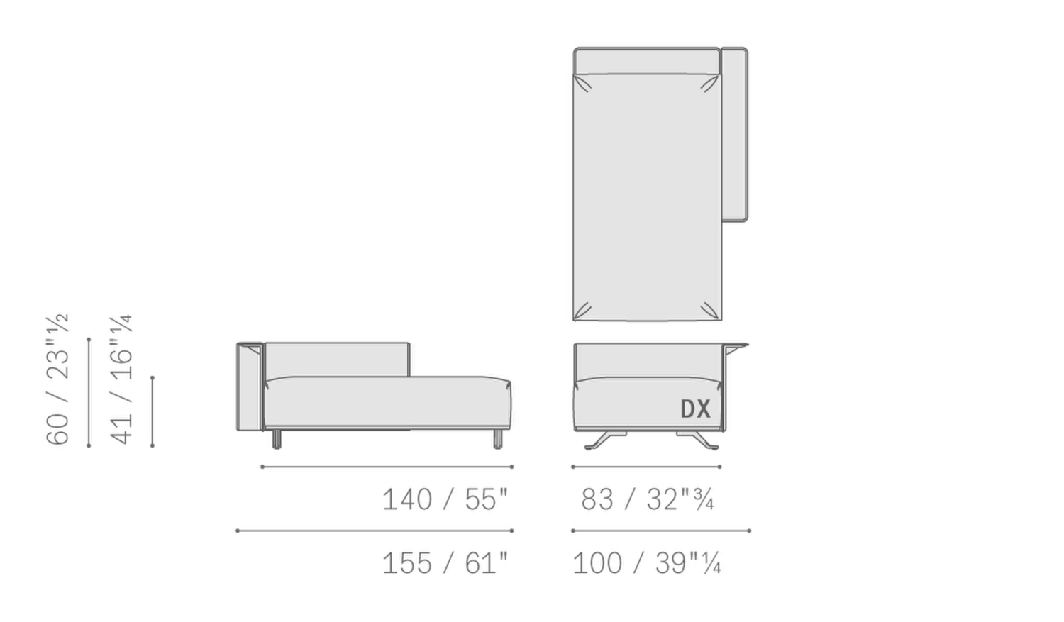 Stampa 24 solaria chaise longue 1 armrest dx sx upholstered structure 5667146