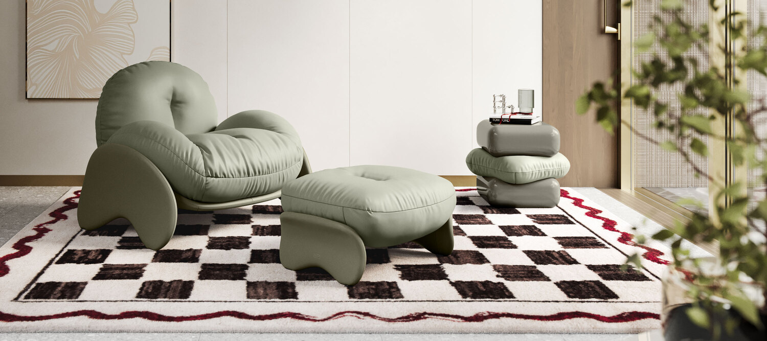 Squash | Hocker Squash Hocker von Poltrona Frau, Birkenholzrahmen mit Lederbezug, abnehmbares Kissen in Pelle Frau® oder Stoff, italienische Luxus-Handwerkskunst