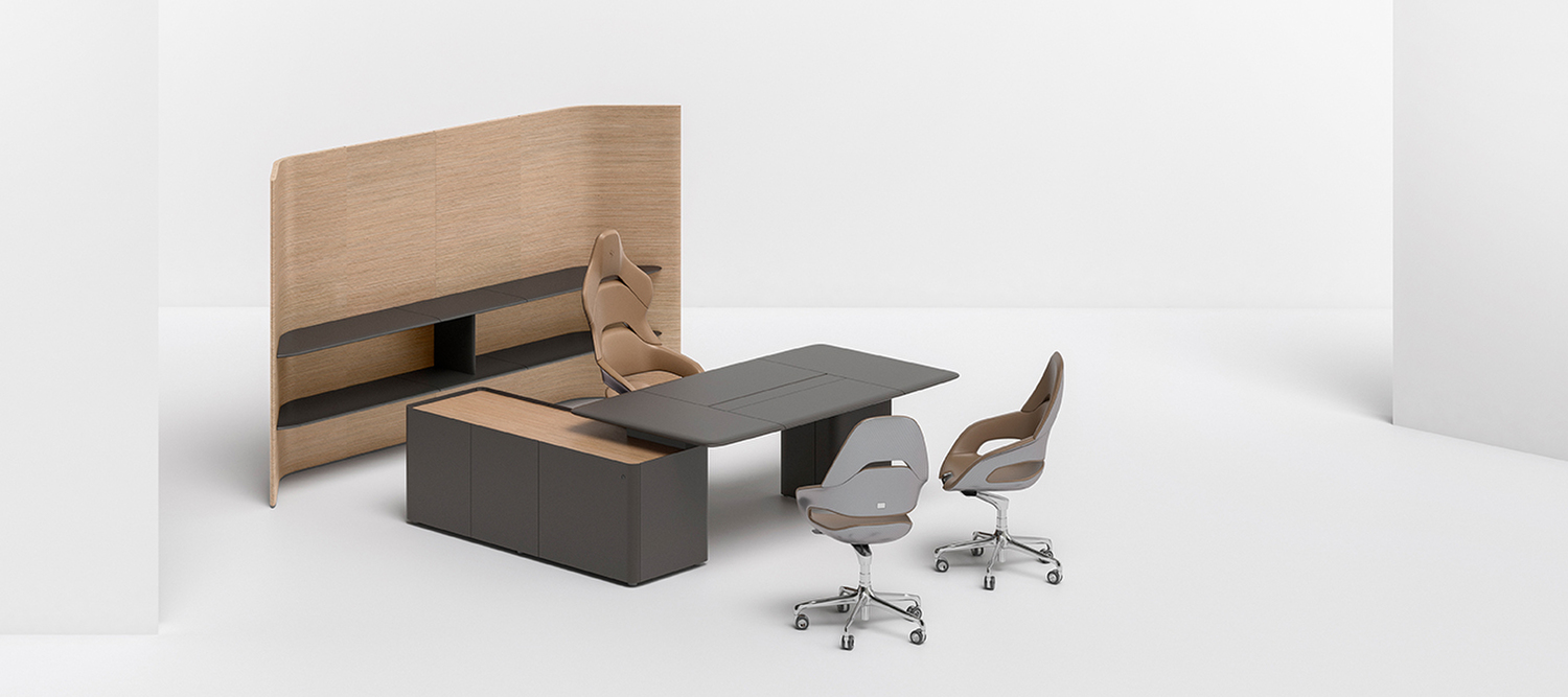 Trust | Regular Schreibtisch Trust Regular Desk von Poltrona Frau, italienisches Luxusdesign mit Techno Wood-Oberfläche und abgerundeten Kanten, herausragende Handwerkskunst