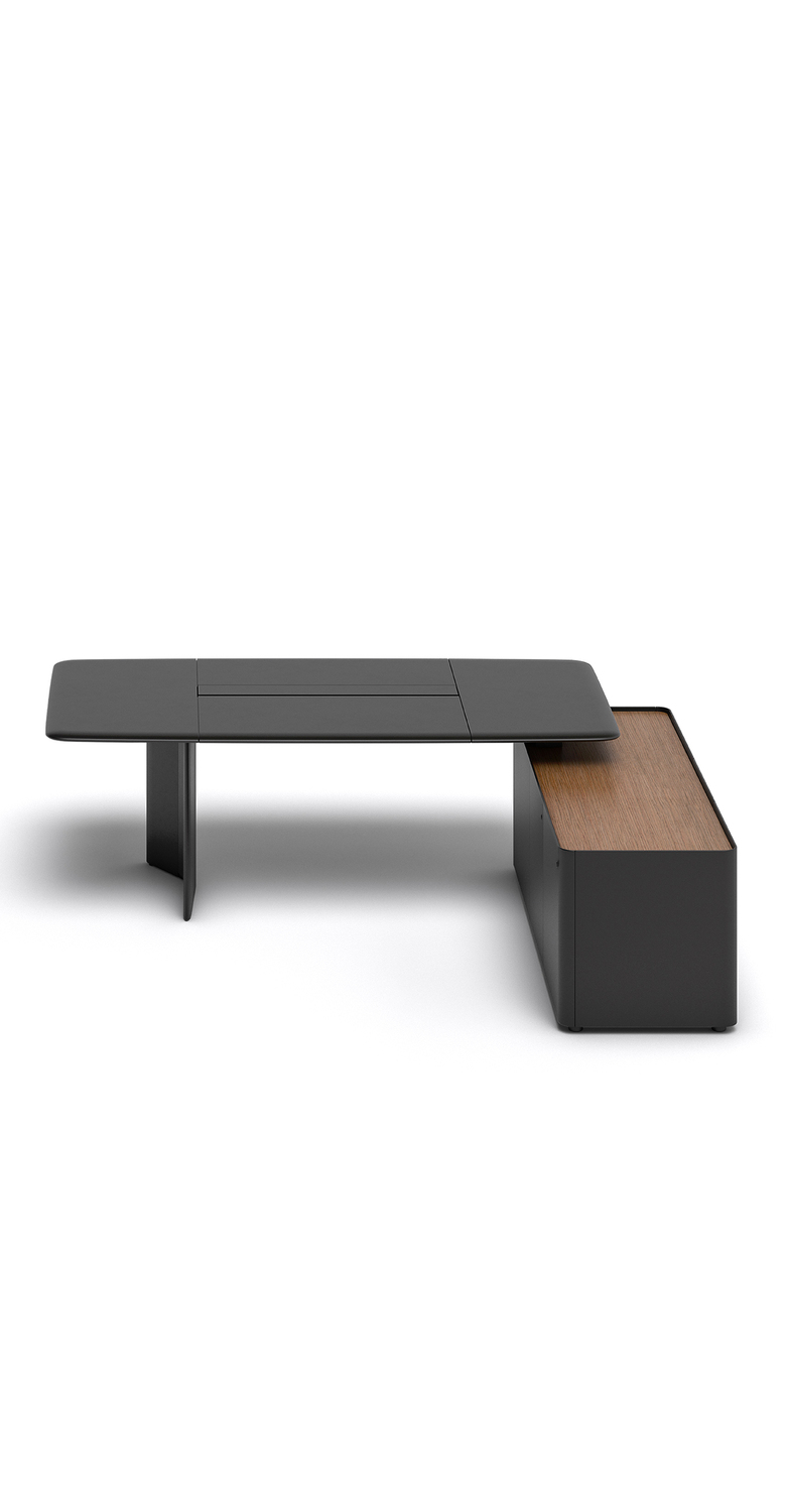 Trust | Regular Schreibtisch Trust Regular Desk von Poltrona Frau, italienisches Luxusdesign mit Techno Wood-Oberfläche und abgerundeten Kanten, herausragende Handwerkskunst